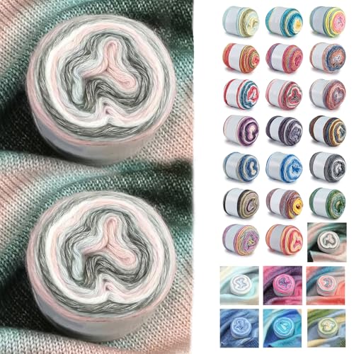 Farbverlaufsgarn 200-400g Cupcakes Baumwollgarn Mehrfarbiges Gradient Häkelgarn Schön Farbverlaufswolle Super Weich Häkelgarn Wolle Zum Stricken Elegante Pullover Hüte, Schal (Grau Rosa,200G) von BlissFabrics