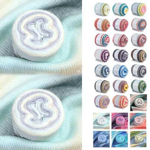 Farbverlaufsgarn 200-400g Cupcakes Baumwollgarn Mehrfarbiges Gradient Häkelgarn Schön Farbverlaufswolle Super Weich Häkelgarn Wolle Zum Stricken Elegante Pullover Hüte, Schal (Hellgrün,200G) von BlissFabrics