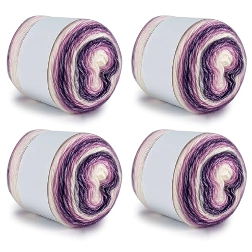 Farbverlaufsgarn 200-400g Cupcakes Baumwollgarn Mehrfarbiges Gradient Häkelgarn Schön Farbverlaufswolle Super Weich Häkelgarn Wolle Zum Stricken Elegante Pullover Hüte, Schal (Lila,400G) von BlissFabrics