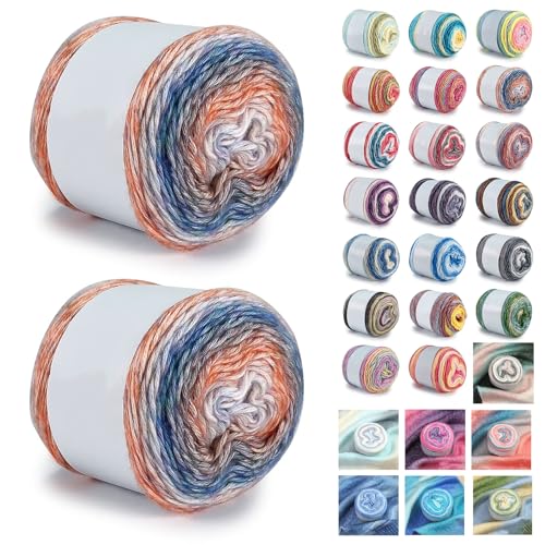 Farbverlaufsgarn 200-400g Cupcakes Baumwollgarn Mehrfarbiges Gradient Häkelgarn Schön Farbverlaufswolle Super Weich Häkelgarn Wolle Zum Stricken Elegante Pullover Hüte, Schal (Orange Blau,200G) von BlissFabrics
