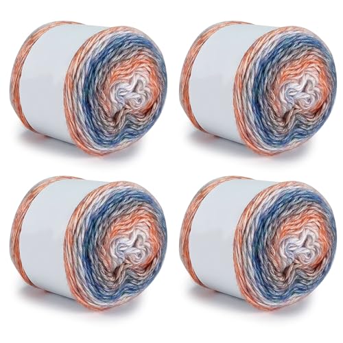 Farbverlaufsgarn 200-400g Cupcakes Baumwollgarn Mehrfarbiges Gradient Häkelgarn Schön Farbverlaufswolle Super Weich Häkelgarn Wolle Zum Stricken Elegante Pullover Hüte, Schal (Orange Blau,400G) von BlissFabrics