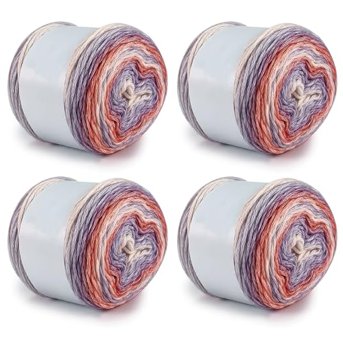 Farbverlaufsgarn 200-400g Cupcakes Baumwollgarn Mehrfarbiges Gradient Häkelgarn Schön Farbverlaufswolle Super Weich Häkelgarn Wolle Zum Stricken Elegante Pullover Hüte, Schal (Orange Lila,400G) von BlissFabrics
