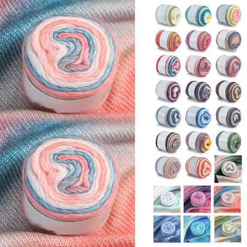 Farbverlaufsgarn 200-400g Cupcakes Baumwollgarn Mehrfarbiges Gradient Häkelgarn Schön Farbverlaufswolle Super Weich Häkelgarn Wolle Zum Stricken Elegante Pullover Hüte, Schal (Rosa Blau,200G) von BlissFabrics