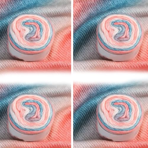 Farbverlaufsgarn 200-400g Cupcakes Baumwollgarn Mehrfarbiges Gradient Häkelgarn Schön Farbverlaufswolle Super Weich Häkelgarn Wolle Zum Stricken Elegante Pullover Hüte, Schal (Rosa Blau,400G) von BlissFabrics