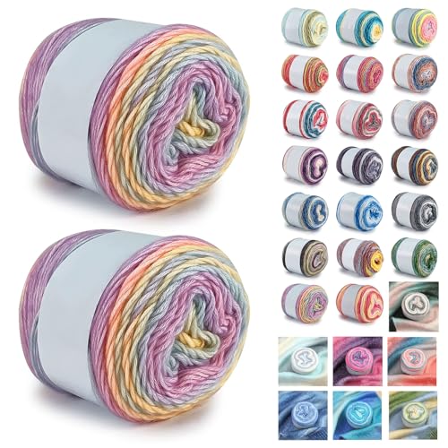 Farbverlaufsgarn 200-400g Cupcakes Baumwollgarn Mehrfarbiges Gradient Häkelgarn Schön Farbverlaufswolle Super Weich Häkelgarn Wolle Zum Stricken Elegante Pullover Hüte, Schal (Rosa Lila,200G) von BlissFabrics