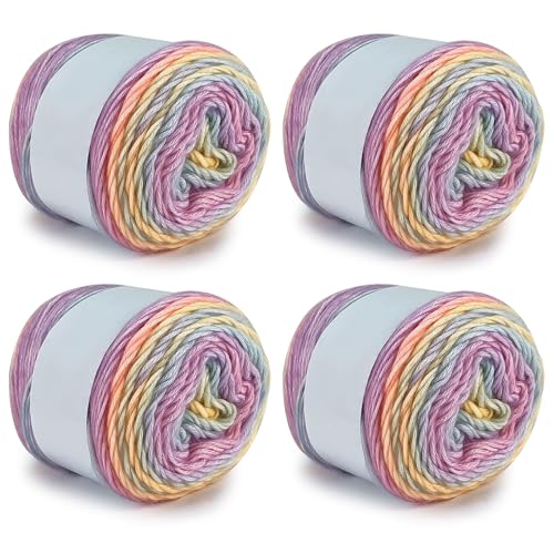 Farbverlaufsgarn 200-400g Cupcakes Baumwollgarn Mehrfarbiges Gradient Häkelgarn Schön Farbverlaufswolle Super Weich Häkelgarn Wolle Zum Stricken Elegante Pullover Hüte, Schal (Rosa Lila,400G) von BlissFabrics