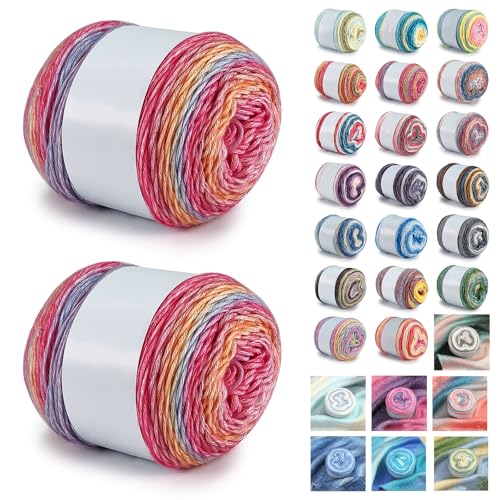 Farbverlaufsgarn 200-400g Cupcakes Baumwollgarn Mehrfarbiges Gradient Häkelgarn Schön Farbverlaufswolle Super Weich Häkelgarn Wolle Zum Stricken Elegante Pullover Hüte, Schal (Rot,200G) von BlissFabrics