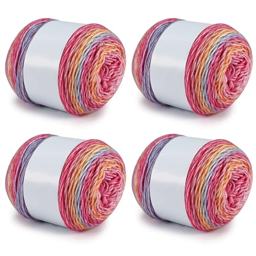 Farbverlaufsgarn 200-400g Cupcakes Baumwollgarn Mehrfarbiges Gradient Häkelgarn Schön Farbverlaufswolle Super Weich Häkelgarn Wolle Zum Stricken Elegante Pullover Hüte, Schal (Rot,400G) von BlissFabrics