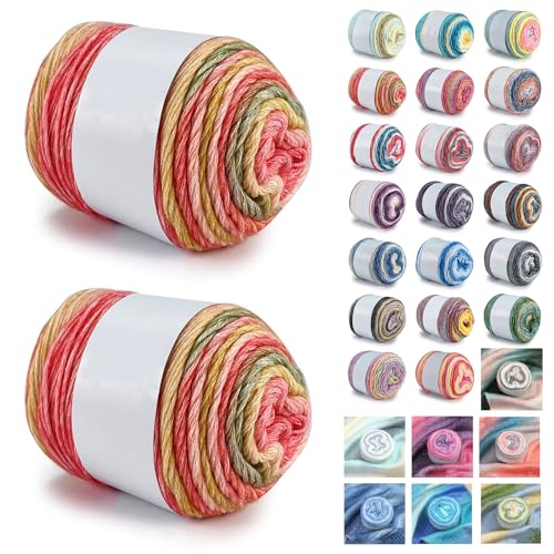 Farbverlaufsgarn 200-400g Cupcakes Baumwollgarn Mehrfarbiges Gradient Häkelgarn Schön Farbverlaufswolle Super Weich Häkelgarn Wolle Zum Stricken Elegante Pullover Hüte, Schal (Rot Grün,200G) von BlissFabrics