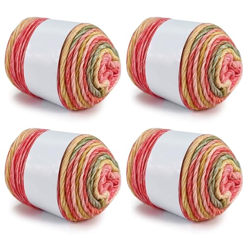 Farbverlaufsgarn 200-400g Cupcakes Baumwollgarn Mehrfarbiges Gradient Häkelgarn Schön Farbverlaufswolle Super Weich Häkelgarn Wolle Zum Stricken Elegante Pullover Hüte, Schal (Rot Grün,400G) von BlissFabrics