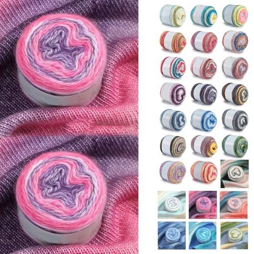 Farbverlaufsgarn 200-400g Cupcakes Baumwollgarn Mehrfarbiges Gradient Häkelgarn Schön Farbverlaufswolle Super Weich Häkelgarn Wolle Zum Stricken Elegante Pullover Hüte, Schal (Rot Lila,200G) von BlissFabrics