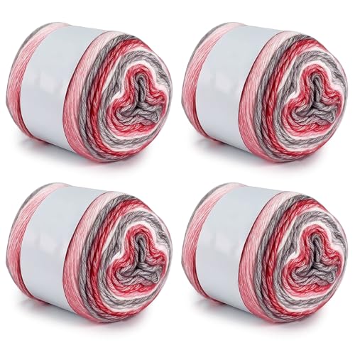 Farbverlaufsgarn 200-400g Cupcakes Baumwollgarn Mehrfarbiges Gradient Häkelgarn Schön Farbverlaufswolle Super Weich Häkelgarn Wolle Zum Stricken Elegante Pullover Hüte, Schal (Rot Weiß,400G) von BlissFabrics