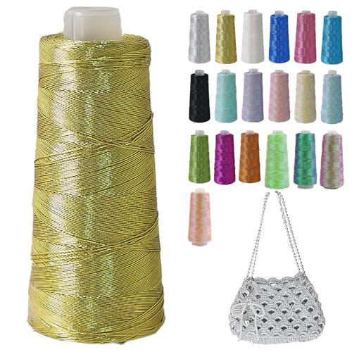 Metallic Garn Glitzer Makramee Garn 1mm X 475m Funkelndes Polyester Häkelgarn Für Taschen Mützen DIY Dekorationen 3 Lagiger Kern (B2,1pcs) von BlissFabrics