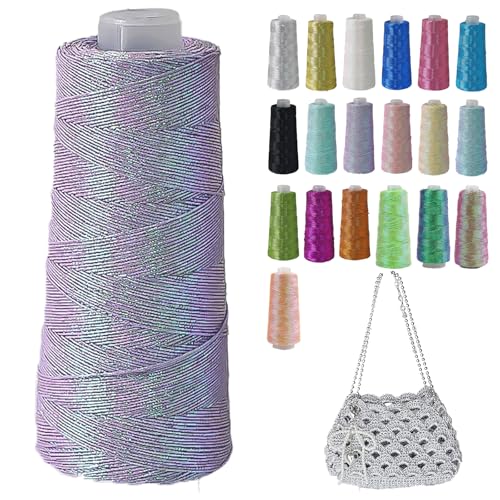 Metallic Garn Glitzer Makramee Garn 1mm X 475m Funkelndes Polyester Häkelgarn Für Taschen Mützen DIY Dekorationen 3 Lagiger Kern (I9,1pcs) von BlissFabrics