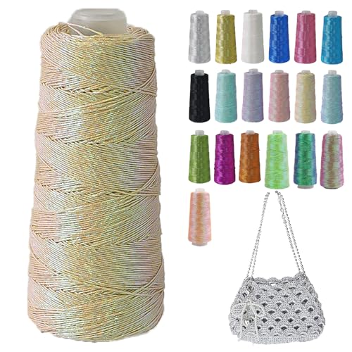Metallic Garn Glitzer Makramee Garn 1mm X 475m Funkelndes Polyester Häkelgarn Für Taschen Mützen DIY Dekorationen 3 Lagiger Kern (K11,1pcs) von BlissFabrics