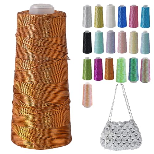 Metallic Garn Glitzer Makramee Garn 1mm X 475m Funkelndes Polyester Häkelgarn Für Taschen Mützen DIY Dekorationen 3 Lagiger Kern (O15,1pcs) von BlissFabrics