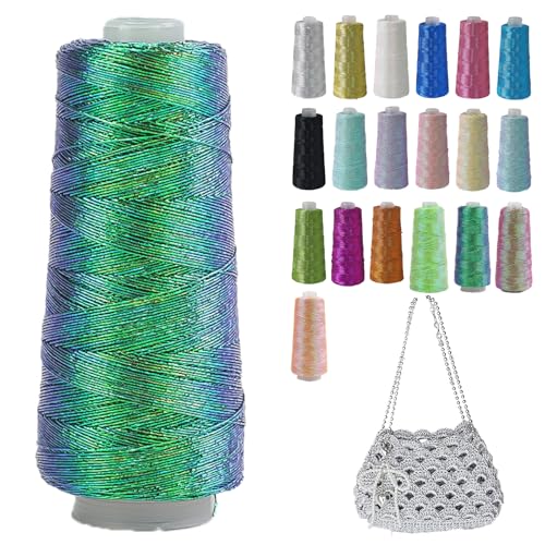 Metallic Garn Glitzer Makramee Garn 1mm X 475m Funkelndes Polyester Häkelgarn Für Taschen Mützen DIY Dekorationen 3 Lagiger Kern (Q17,1pcs) von BlissFabrics