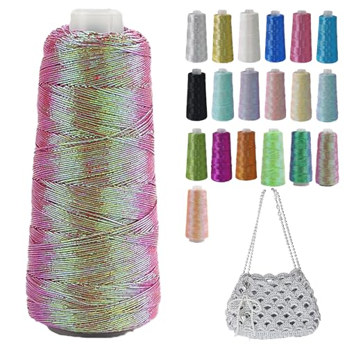 Metallic Garn Glitzer Makramee Garn 1mm X 475m Funkelndes Polyester Häkelgarn Für Taschen Mützen DIY Dekorationen 3 Lagiger Kern (R18,1pcs) von BlissFabrics