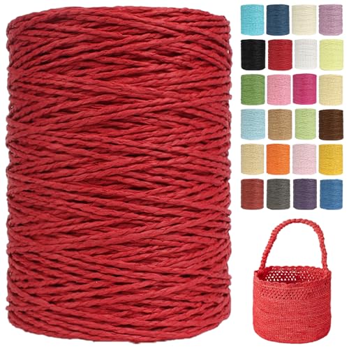 Raffia Garn Zum Häkeln Papiergarn Bast 2mm X 300m Geflochten Raffia Papierdraht, Weiches Geflochtenes Bastband Natur, Strickgarn Bast Zum Häkeltaschen, Körbe, Hüte Handarbeiten (G13,2mm) von BlissFabrics