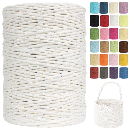 Raffia Garn Zum Häkeln Papiergarn Bast 2mm X 300m Geflochten Raffia Papierdraht, Weiches Geflochtenes Bastband Natur, Strickgarn Bast Zum Häkeltaschen, Körbe, Hüte Handarbeiten (G14,2mm) von BlissFabrics