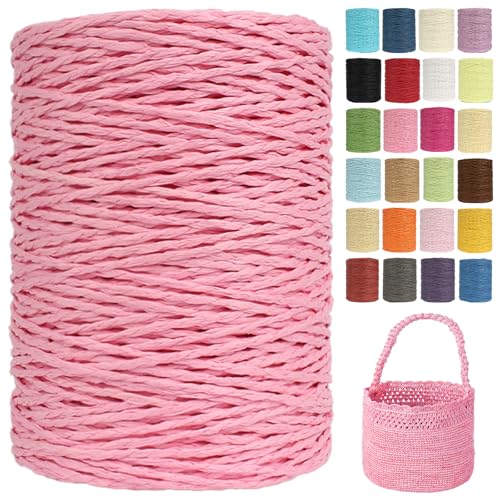 Raffia Garn Zum Häkeln Papiergarn Bast 2mm X 300m Geflochten Raffia Papierdraht, Weiches Geflochtenes Bastband Natur, Strickgarn Bast Zum Häkeltaschen, Körbe, Hüte Handarbeiten (G23,2mm) von BlissFabrics