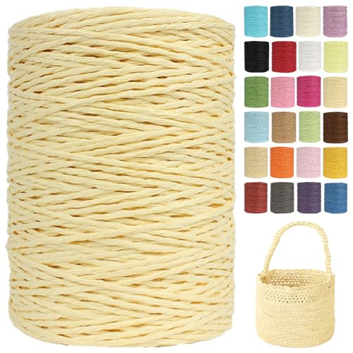 Raffia Garn Zum Häkeln Papiergarn Bast 2mm X 300m Geflochten Raffia Papierdraht, Weiches Geflochtenes Bastband Natur, Strickgarn Bast Zum Häkeltaschen, Körbe, Hüte Handarbeiten (G35,2mm) von BlissFabrics
