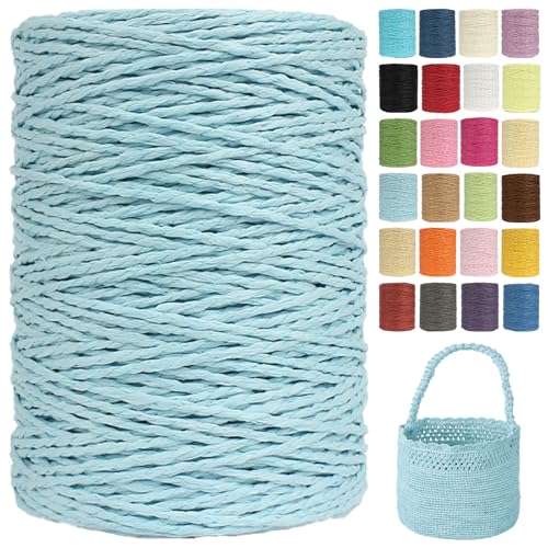 Raffia Garn Zum Häkeln Papiergarn Bast 2mm X 300m Geflochten Raffia Papierdraht, Weiches Geflochtenes Bastband Natur, Strickgarn Bast Zum Häkeltaschen, Körbe, Hüte Handarbeiten (G36,2mm) von BlissFabrics