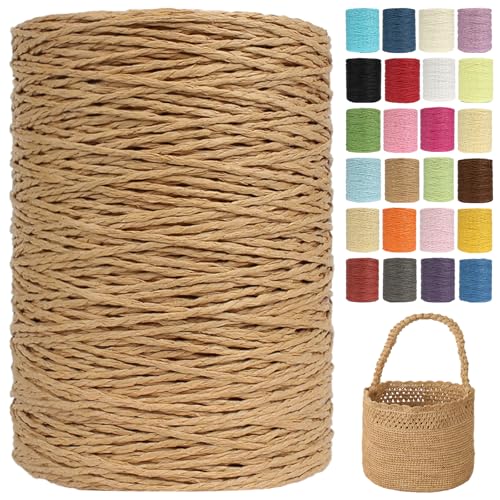 Raffia Garn Zum Häkeln Papiergarn Bast 2mm X 300m Geflochten Raffia Papierdraht, Weiches Geflochtenes Bastband Natur, Strickgarn Bast Zum Häkeltaschen, Körbe, Hüte Handarbeiten (G39,2mm) von BlissFabrics