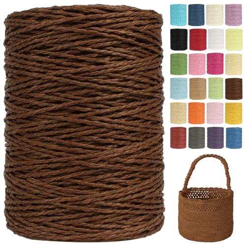 Raffia Garn Zum Häkeln Papiergarn Bast 2mm X 300m Geflochten Raffia Papierdraht, Weiches Geflochtenes Bastband Natur, Strickgarn Bast Zum Häkeltaschen, Körbe, Hüte Handarbeiten (G43,2mm) von BlissFabrics