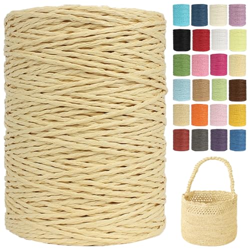 Raffia Garn Zum Häkeln Papiergarn Bast 2mm X 300m Geflochten Raffia Papierdraht, Weiches Geflochtenes Bastband Natur, Strickgarn Bast Zum Häkeltaschen, Körbe, Hüte Handarbeiten (G46,2mm) von BlissFabrics