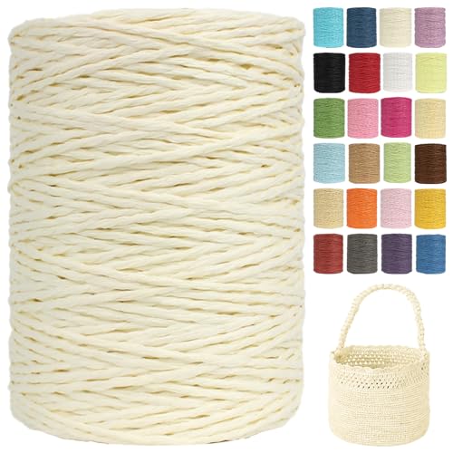 Raffia Garn Zum Häkeln Papiergarn Bast 2mm X 300m Geflochten Raffia Papierdraht, Weiches Geflochtenes Bastband Natur, Strickgarn Bast Zum Häkeltaschen, Körbe, Hüte Handarbeiten (G8,2mm) von BlissFabrics