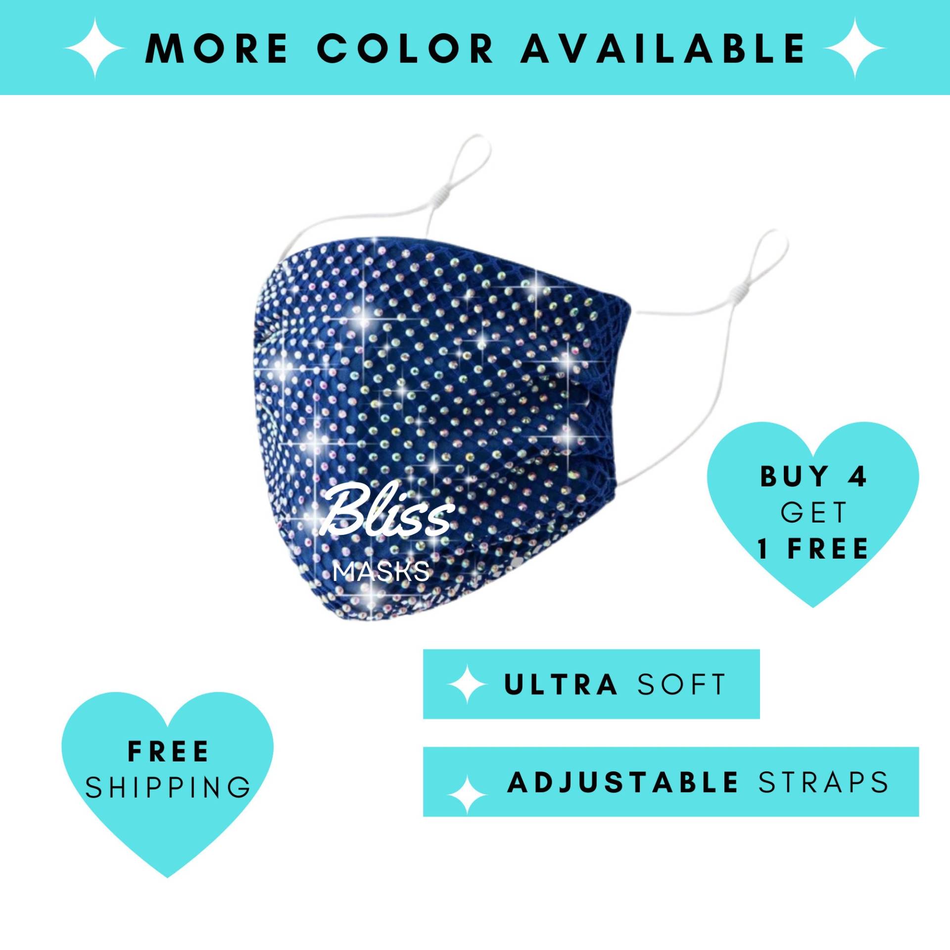 Blue Bling Strass Mesh Gesichtsmaske Mit Verstellbaren Ohrriemen Swarovski Bedazzled Crystal Mask, Ultra Soft Handmade Maske von BlissMasks