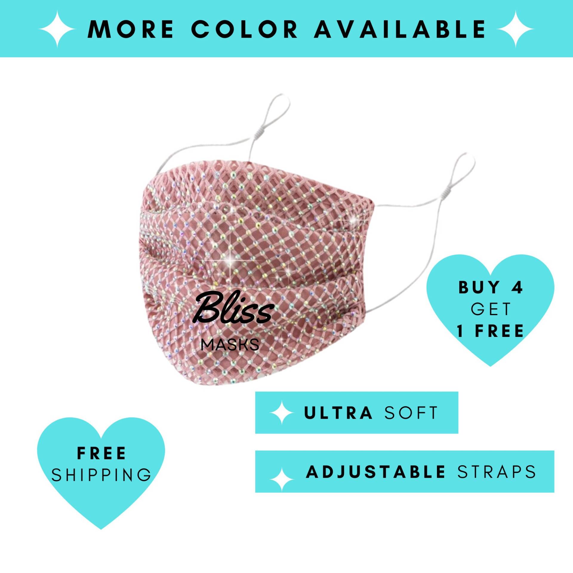Pink Bling Strass Mesh Gesichtsmaske Mit Verstellbaren Ohrriemen Swarovski Bedazzled Crystal Mask, Ultra Soft Handmade Mask von BlissMasks