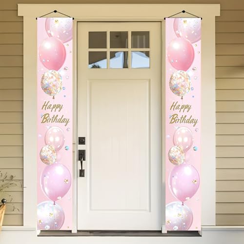 BlissYard Geburtstag Türbanner 30,5 x 183,9 cm rosa Ballonschild mit transparenten Glitzerballons Happy Birthday Brief Gold Sparkle Konfetti für Veranda Wand Indoor Outdoor Party hängende Dekoration BlissYard Geburtstag Türbanner 30,5 x 183,9 cm rosa Ballonschild mit transparenten Glitzerballons Happy Birthday Brief Gold Sparkle Konfetti für Veranda Wand Indoor Outdoor Party hängende Dekoration von BlissYard
