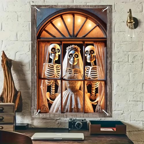 BlissYard Halloween-Fensterabdeckung, 78 x 129 cm, Skelett-Brautdekoration, lustiger Wandhintergrund, gruseliges Fensterbanner für Spukhaus-Szene, Party, Innen-Requisiten-Poster BlissYard Halloween-Fensterabdeckung, 78 x 129 cm, Skelett-Brautdekoration, lustiger Wandhintergrund, gruseliges Fensterbanner für Spukhaus-Szene, Party, Innen-Requisiten-Poster von BlissYard