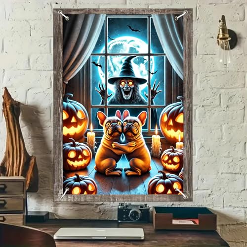 BlissYard Halloween-Fensterdekorationen, 78,9 x 129,9 cm, Halloween-Fensterabdeckung, gruselige Bulldoggen, Skelett, Kürbis, gruselige Halloween-Vorhänge für drinnen und draußen, Horror-Party BlissYard Halloween-Fensterdekorationen, 78,9 x 129,9 cm, Halloween-Fensterabdeckung, gruselige Bulldoggen, Skelett, Kürbis, gruselige Halloween-Vorhänge für drinnen und draußen, Horror-Party von BlissYard