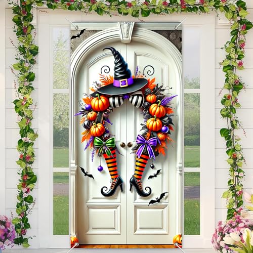 BlissYard Halloween-Hexenhut-Türbanner Kürbisbeine, Dekoration für Veranda, Party, Outdoor, Innenbereich, Wandbehang, gruseliger Oktober, Süßes oder Saures, Willkommensdekoration, 89,9 x 180,9 cm BlissYard Halloween-Hexenhut-Türbanner Kürbisbeine, Dekoration für Veranda, Party, Outdoor, Innenbereich, Wandbehang, gruseliger Oktober, Süßes oder Saures, Willkommensdekoration, 89,9 x 180,9 cm von BlissYard