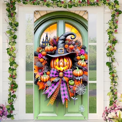 BlissYard Halloween-Türabdeckung, Hexenhut, Kürbis, 89,9 x 180,9 cm, gruseliger Kranz, Party, Fotokabine, Hintergrund, Haustür-Banner, Polyester-Stoff, saisonale Dekoration für Mädchen oder Jungen BlissYard Halloween-Türabdeckung, Hexenhut, Kürbis, 89,9 x 180,9 cm, gruseliger Kranz, Party, Fotokabine, Hintergrund, Haustür-Banner, Polyester-Stoff, saisonale Dekoration für Mädchen oder Jungen von BlissYard