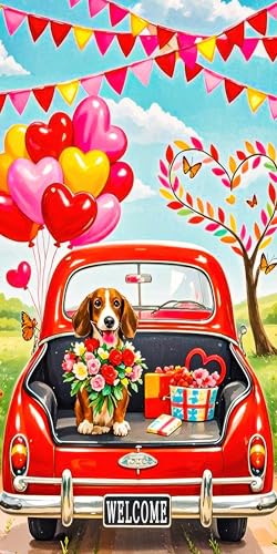 BlissYard Happy Valentine's Day Türabdeckung Banner Romantisches Vintage Auto mit Hund Herz Luftballons Hintergrund Fotografie Hintergrund 70 x 35 Zoll Valentinstag Dekorationen für Party BlissYard Happy Valentine's Day Türabdeckung Banner Romantisches Vintage Auto mit Hund Herz Luftballons Hintergrund Fotografie Hintergrund 70 x 35 Zoll Valentinstag Dekorationen für Party von BlissYard