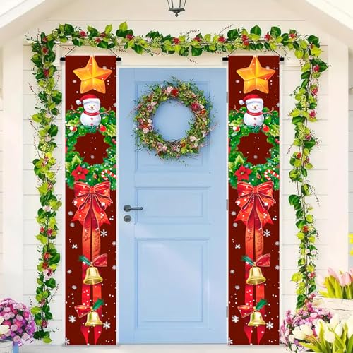 BlissYard Klassisches Weihnachts-Türbanner mit Sternen, Schneemann, Kranz, Schleife, Glocken-Design, festliches Willkommensschild für Veranda, Eingang, Außen- und Innenbereich, Heimdekoration BlissYard Klassisches Weihnachts-Türbanner mit Sternen, Schneemann, Kranz, Schleife, Glocken-Design, festliches Willkommensschild für Veranda, Eingang, Außen- und Innenbereich, Heimdekoration von BlissYard