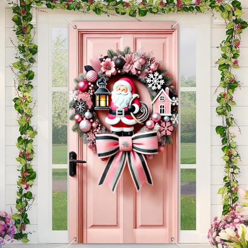 BlissYard Rosa Weihnachtsmann-Türabdeckung, Banner, 88,9 x 180,9 cm, Weihnachtskranz, Wandbehang mit Haus und Schleife, für Veranda, Dekoration für den Winter, drinnen und draußen, Urlaub, Party BlissYard Rosa Weihnachtsmann-Türabdeckung, Banner, 88,9 x 180,9 cm, Weihnachtskranz, Wandbehang mit Haus und Schleife, für Veranda, Dekoration für den Winter, drinnen und draußen, Urlaub, Party von BlissYard