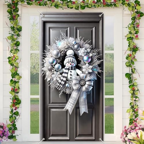 BlissYard Silberner Schneemann-Weihnachts-Türabdeckung, Banner, 89,9 x 180,9 cm, Winterkranz, Wandbehang mit kariertem Schal, Glitzer-Ornamenten und Schleife für Veranda, Innen- und Außenbereich BlissYard Silberner Schneemann-Weihnachts-Türabdeckung, Banner, 89,9 x 180,9 cm, Winterkranz, Wandbehang mit kariertem Schal, Glitzer-Ornamenten und Schleife für Veranda, Innen- und Außenbereich von BlissYard