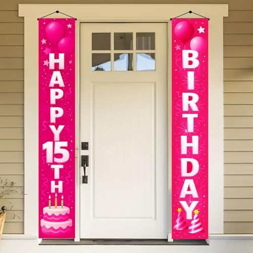 BlissYard Türbanner zum 15. Geburtstag, 30,5 x 183,9 cm, rosa Farbverlauf, weiße Buchstaben, Luftballon, Stern, Luftschlangen, Feuerwerk, Kuchen, Kerze, Dekoration, Partyschild, Wandbehang, Haustür BlissYard Türbanner zum 15. Geburtstag, 30,5 x 183,9 cm, rosa Farbverlauf, weiße Buchstaben, Luftballon, Stern, Luftschlangen, Feuerwerk, Kuchen, Kerze, Dekoration, Partyschild, Wandbehang, Haustür von BlissYard