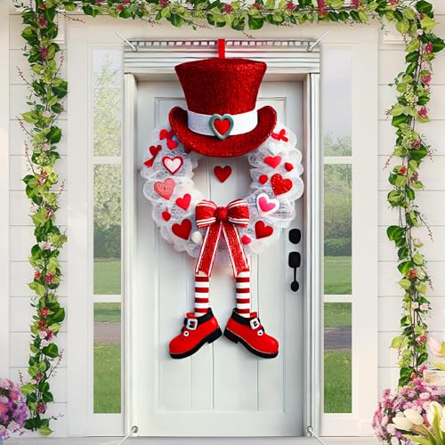 BlissYard Valentinstagskranz-Türabdeckung, 180 x 89 cm, Weihnachtsbanner für Veranda, Dekoration, rotes Herz, Zylinderhut, gestreifte Beine, Weihnachtsbanner für drinnen und draußen BlissYard Valentinstagskranz-Türabdeckung, 180 x 89 cm, Weihnachtsbanner für Veranda, Dekoration, rotes Herz, Zylinderhut, gestreifte Beine, Weihnachtsbanner für drinnen und draußen von BlissYard