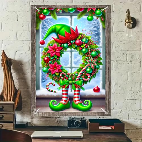 BlissYard Weihnachts-Fensterabdeckung, 78,9 x 129,9 cm, Elfenkranz, Zuckerstange, Stiefel, Poster, Innendekoration, Urlaubsdekoration für Kinderzimmer, Party, Wanddekoration, Hintergrund BlissYard Weihnachts-Fensterabdeckung, 78,9 x 129,9 cm, Elfenkranz, Zuckerstange, Stiefel, Poster, Innendekoration, Urlaubsdekoration für Kinderzimmer, Party, Wanddekoration, Hintergrund von BlissYard