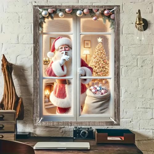 BlissYard Weihnachts-Fensterabdeckung, 78,9 x 129,9 cm, Weihnachtsmann-Dekoration, Innenwandhintergrund, Weihnachtsbaum-Szene, Banner, Urlaubsfenster-Poster für Zuhause, Wohnzimmer, Kamin-Dekor BlissYard Weihnachts-Fensterabdeckung, 78,9 x 129,9 cm, Weihnachtsmann-Dekoration, Innenwandhintergrund, Weihnachtsbaum-Szene, Banner, Urlaubsfenster-Poster für Zuhause, Wohnzimmer, Kamin-Dekor von BlissYard