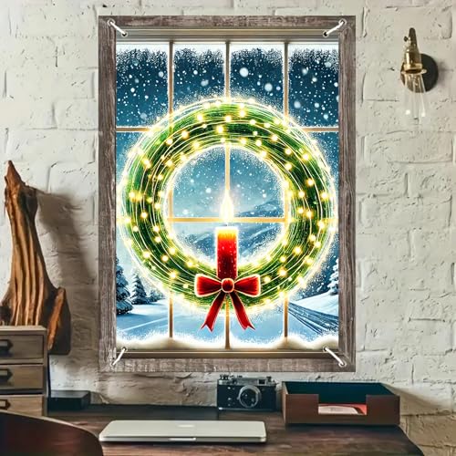 BlissYard Weihnachts-Fensterabdeckung, 78 x 129 cm, Fensterbanner, Weihnachtskranz mit Kerze, Weihnachtsdekoration für Fenster, Innen- und Außenbereich, Urlaub, Wanddekoration, Hintergrunddisplay BlissYard Weihnachts-Fensterabdeckung, 78 x 129 cm, Fensterbanner, Weihnachtskranz mit Kerze, Weihnachtsdekoration für Fenster, Innen- und Außenbereich, Urlaub, Wanddekoration, Hintergrunddisplay von BlissYard