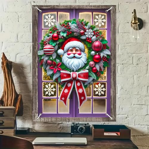 BlissYard Weihnachts-Fensterabdeckung, 78 x 129 cm, Weihnachtsmann-Kranz, Fensterdekoration, Urlaub, Innenbereich, Banner für Kinderzimmer, Wand, Weihnachtsdisplay BlissYard Weihnachts-Fensterabdeckung, 78 x 129 cm, Weihnachtsmann-Kranz, Fensterdekoration, Urlaub, Innenbereich, Banner für Kinderzimmer, Wand, Weihnachtsdisplay von BlissYard