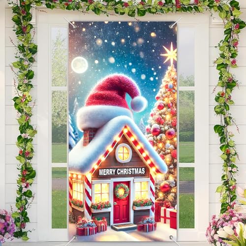 BlissYard Weihnachts-Türbanner mit Weihnachtsmann-Kranz, Türabdeckung, Weihnachtsdekoration, saisonaler Winter, 89,9 x 180,9 cm, kariert, rote Beeren, Wandbehang, Dekoration, Hauseingang, Banner BlissYard Weihnachts-Türbanner mit Weihnachtsmann-Kranz, Türabdeckung, Weihnachtsdekoration, saisonaler Winter, 89,9 x 180,9 cm, kariert, rote Beeren, Wandbehang, Dekoration, Hauseingang, Banner von BlissYard