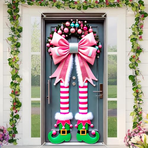 BlissYard Weihnachtselfen-Türabdeckung, 180 x 89 cm, Dekoration, rosa Schleife, gestreifte Beine, grüne Schuhe, Hintergrund, hängende Banner für drinnen und draußen, Weihnachtsdekoration BlissYard Weihnachtselfen-Türabdeckung, 180 x 89 cm, Dekoration, rosa Schleife, gestreifte Beine, grüne Schuhe, Hintergrund, hängende Banner für drinnen und draußen, Weihnachtsdekoration von BlissYard